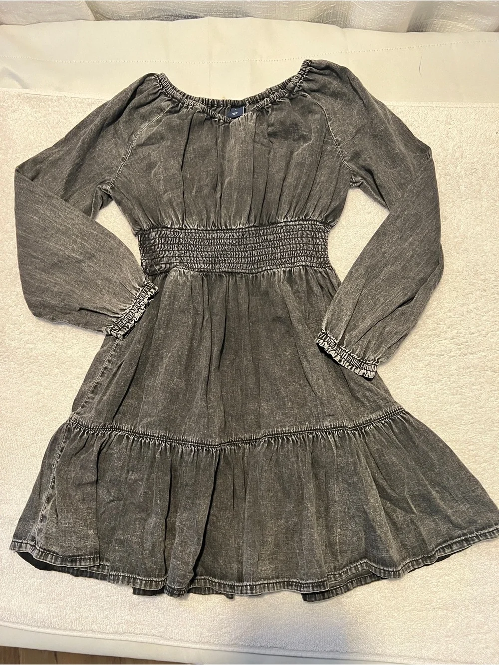 GAP Dark Gray Washed Denim Smocked Waist Dress